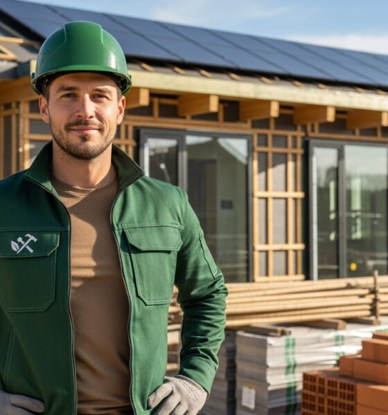 eco-friendly worker wearing a new jacket