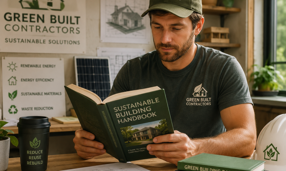 green contractor reading a book