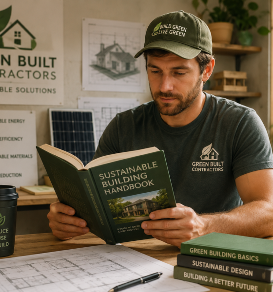 green contractor reading a book
