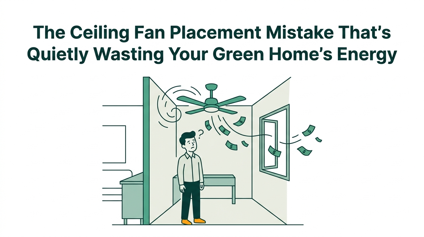 The Ceiling Fan Placement Mistake That's Quietly Wasting Your Green Home's Energy -- AI-generated illustration