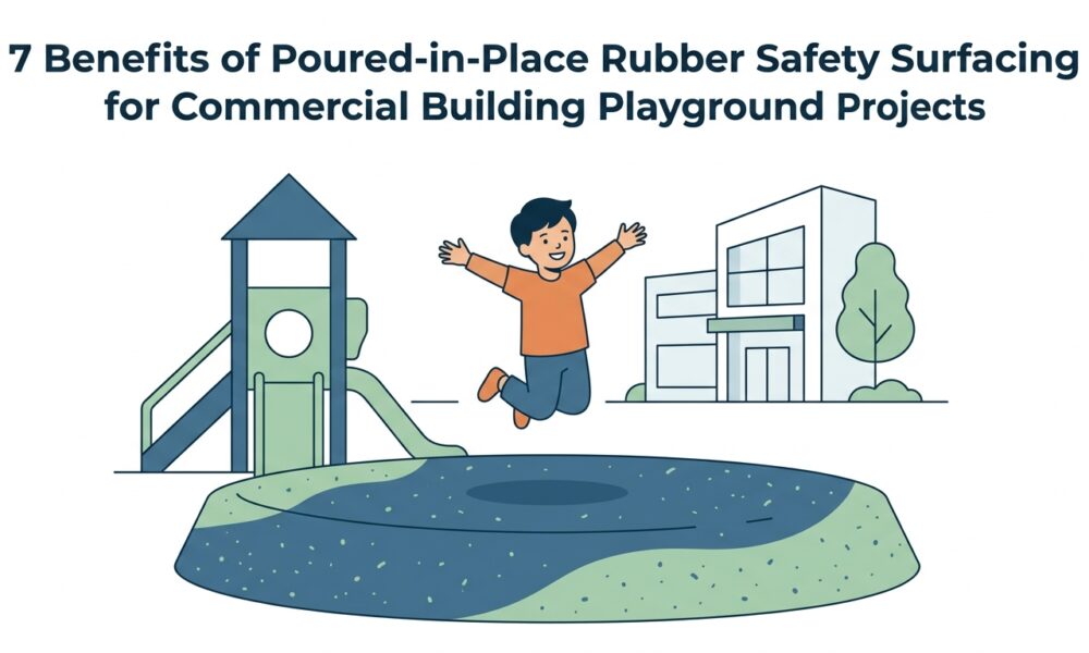 7 Benefits of Poured-in-Place Rubber Safety Surfacing for Commercial Building Playground Projects -- AI-generated illustration