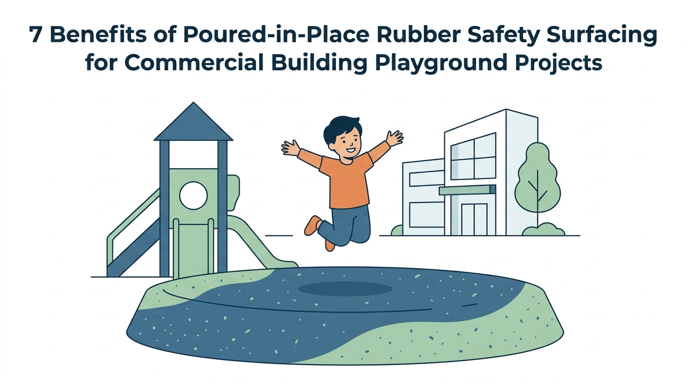7 Benefits of Poured-in-Place Rubber Safety Surfacing for Commercial Building Playground Projects -- AI-generated illustration